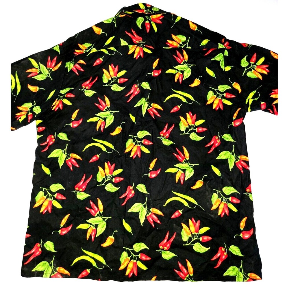 Patio Wear by Aprons N More Shirt Mens XL Black Red Hot Chili Pepper Button Down